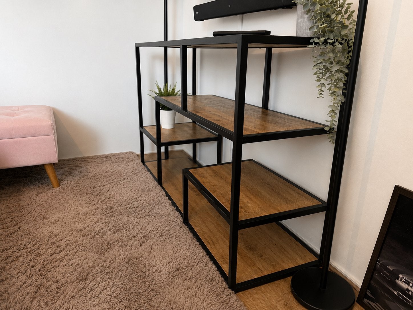 Industriële TV-meubel/Boekenkast met metalen frame, 100 tot 150 cm, 150 tot 200 cm, Ophalen of Verzenden, Zo goed als nieuw