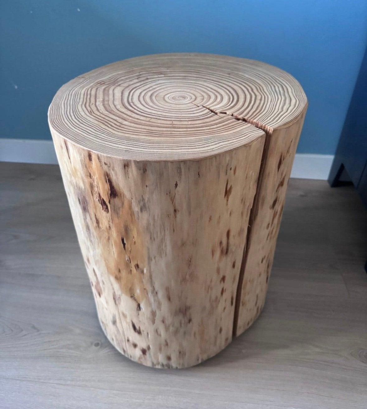 Boomstam krukje / bijzettafeltje (massief), Minder dan 55 cm, Gebruikt, Rond, Hout