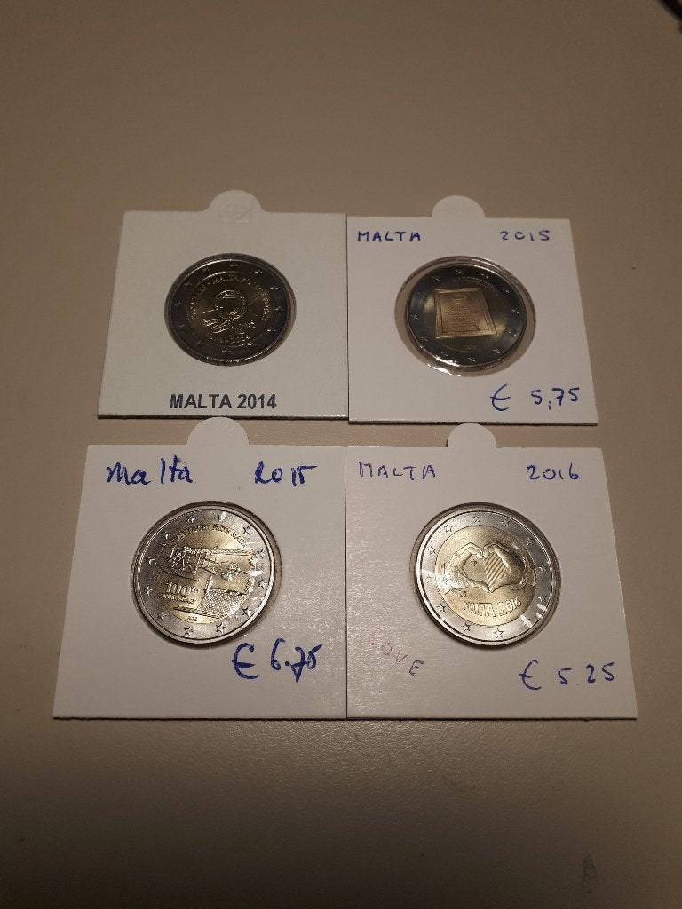 Malta 2015-2017: 4x speciale 2 Euro (UNC, munthouder), Postzegels en Munten, Munten | Europa | Euromunten, Verzenden, Malta, 2 euro