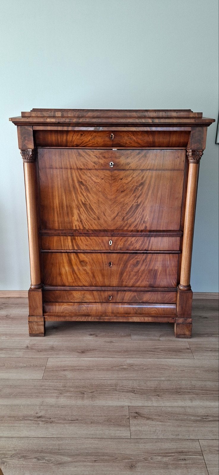 Antieke Secretaire - Mahoniehout met Kolommen, Antiek en Kunst, Ophalen