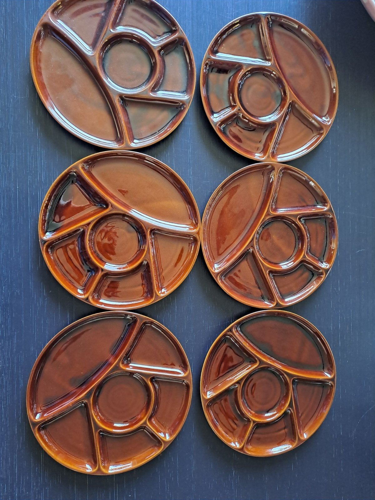 Retro Vintage Fondue Borden - Set van 6, Ophalen, Gebruikt, Keramiek, Vintage