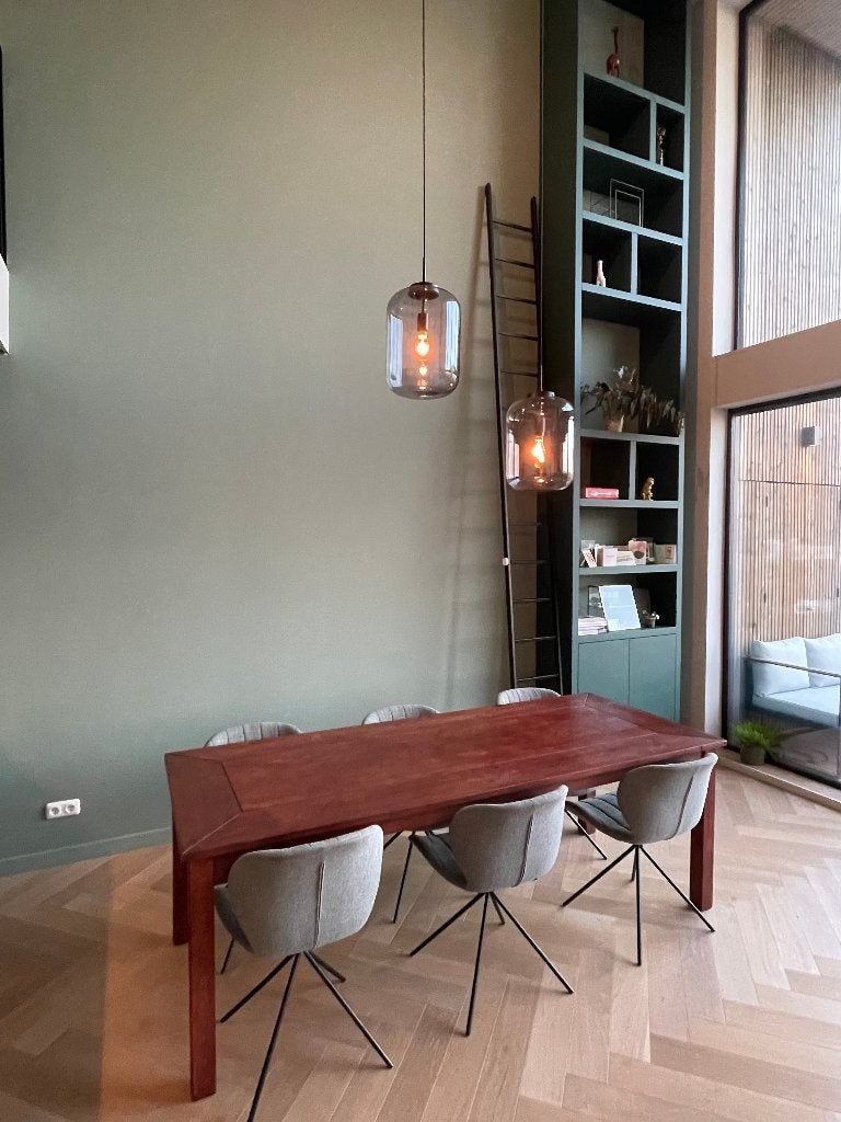 2 glazen hanglampen | groot incl bedrading, Huis en Inrichting, 50 tot 75 cm, Ophalen of Verzenden, Modern, Glas
