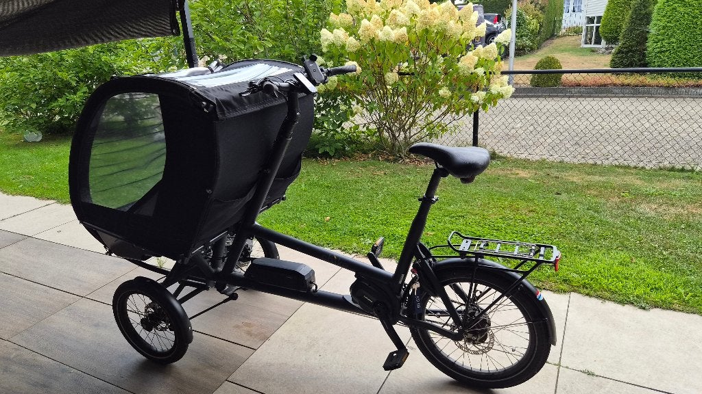 Bakfiets, Gebruikt, Huif, 2 kinderen, Schijfrem