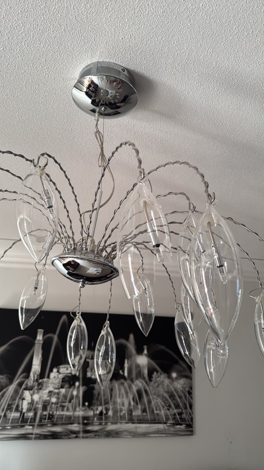 Moderne design hanglamp met glazen bladeren, Huis en Inrichting, Lampen | Plafondlampen, Ophalen, Zo goed als nieuw