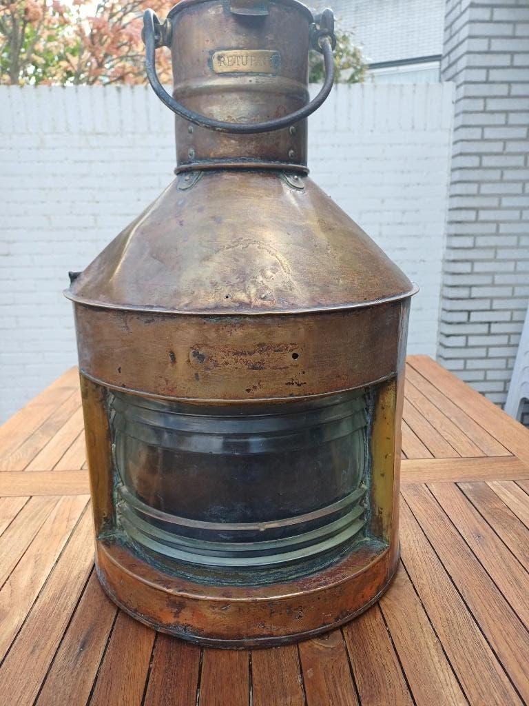 Grote oude koperen scheepslantaarn 57cm, Ophalen of Verzenden