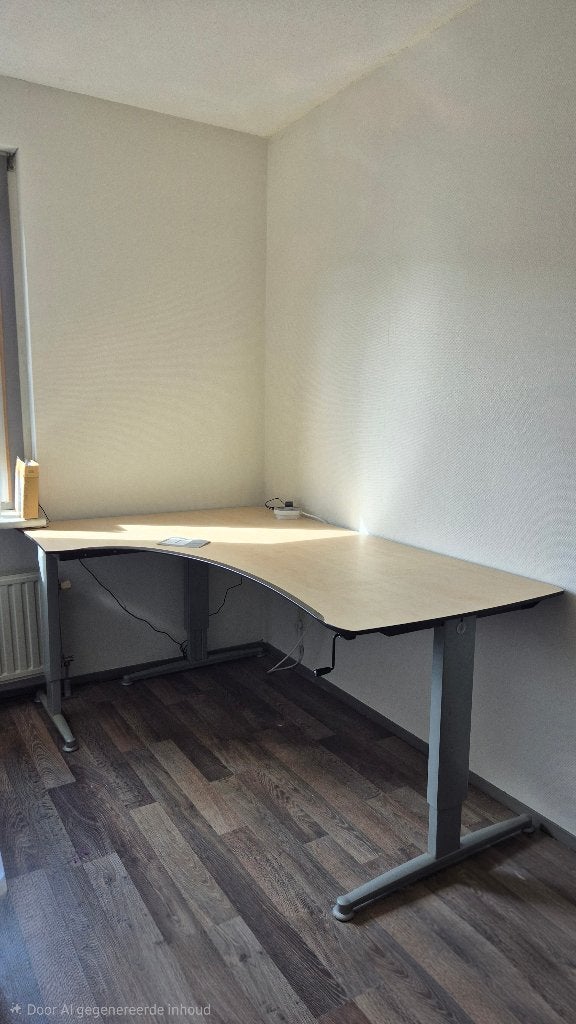 Groot in hoogte verstelbaar (hoek)bureau, Huis en Inrichting, Gebruikt, 118 cm, Hoekbureau, Grijs