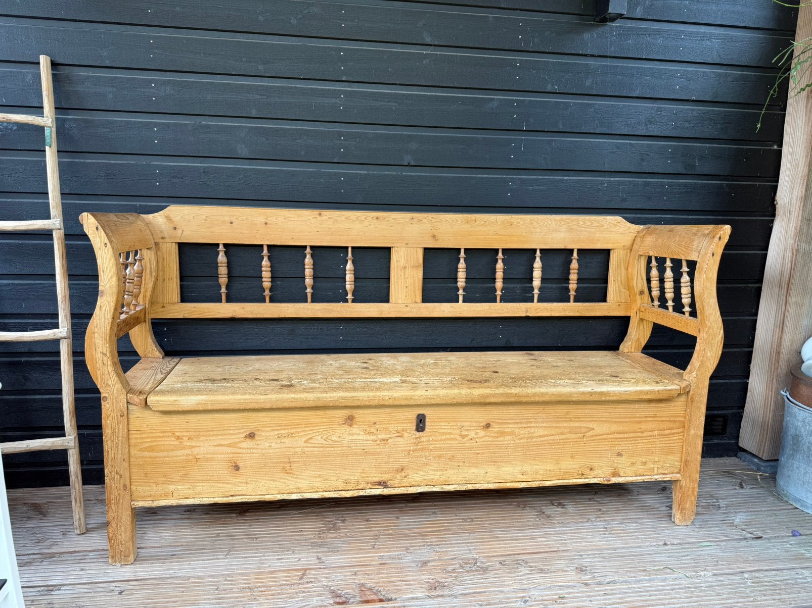 Houten klepbank, oud, Huis en Inrichting, Banken | Bankstellen, Ophalen, Gebruikt, Minder dan 75 cm, 150 tot 200 cm