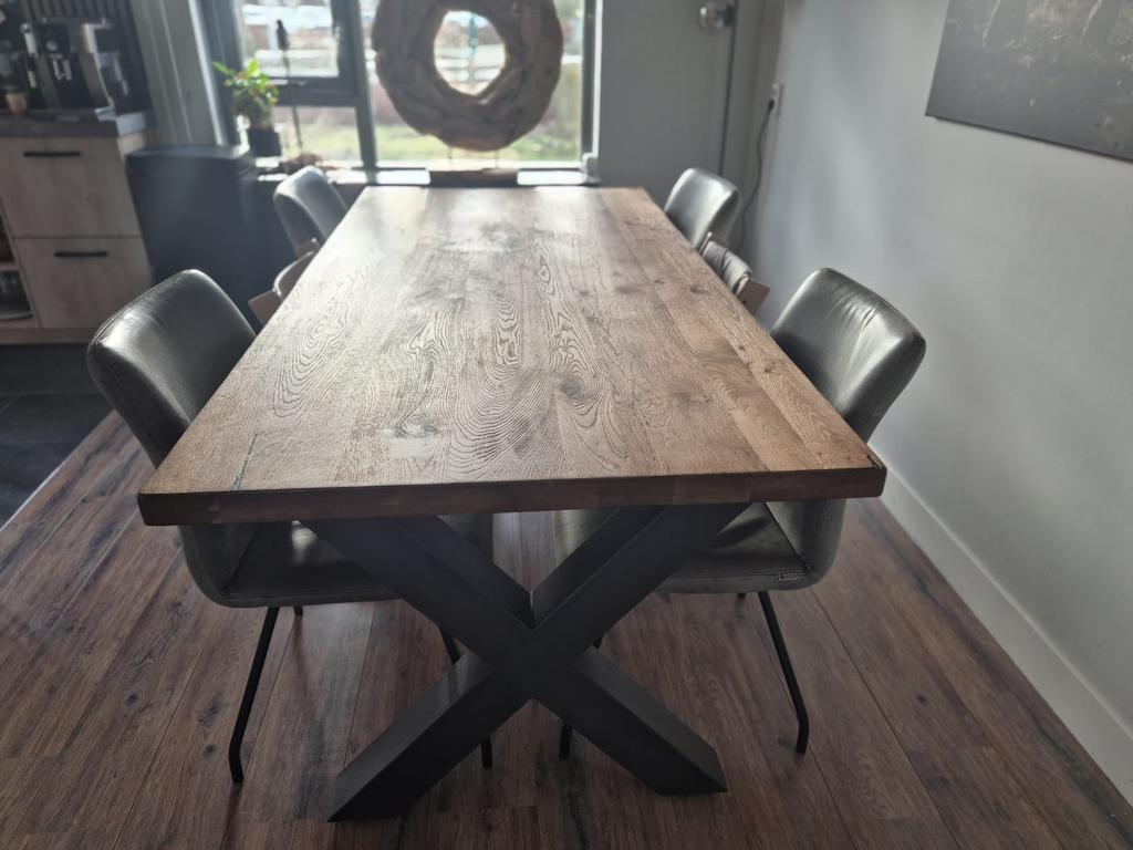 Houten eettafel met metalen onderstel 200x100, Huis en Inrichting, Tafels | Eettafels, Ophalen, 100 tot 150 cm, 200 cm of meer