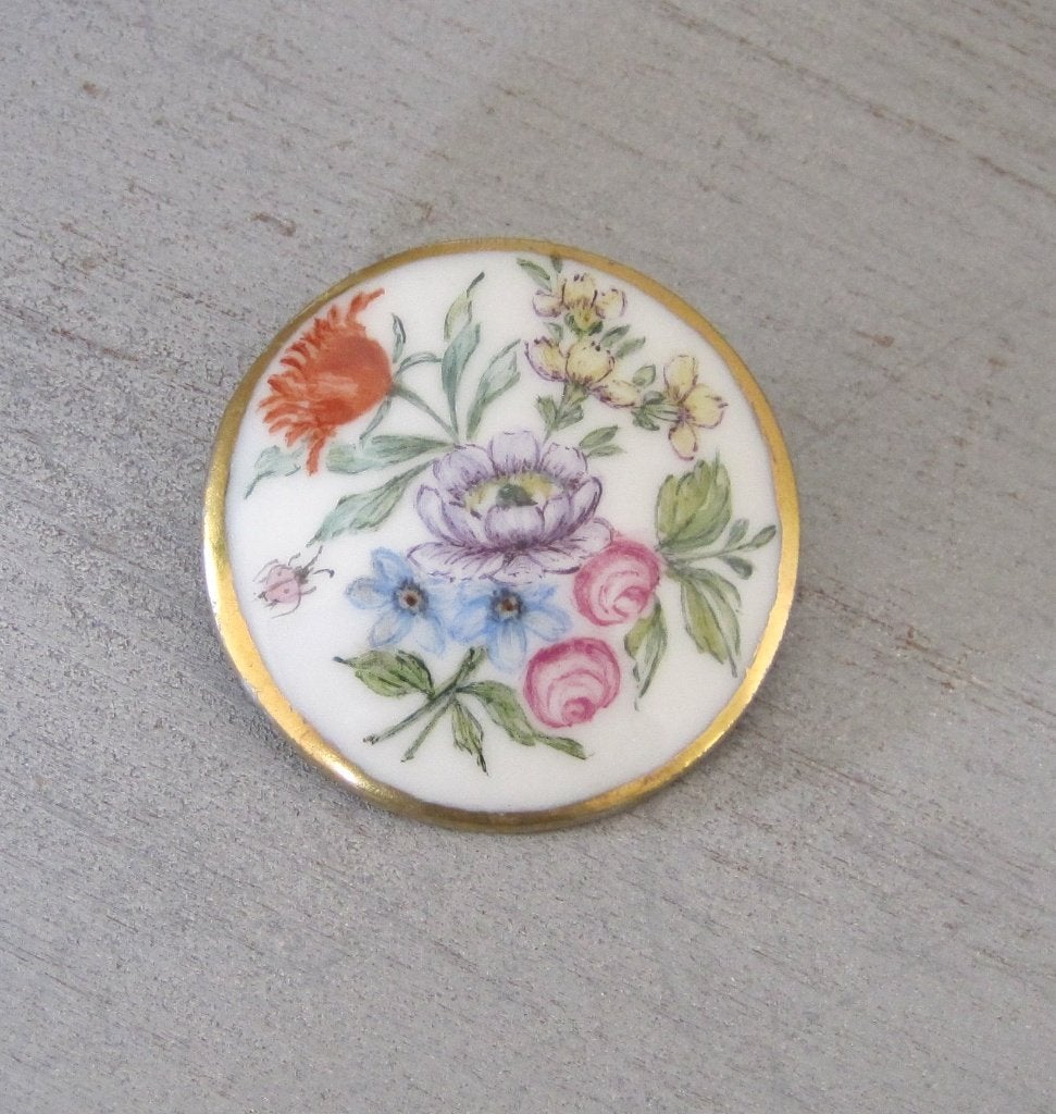 vintage broche, porselein, bloemen, 'gouden' rand, Overige materialen, 4 tot 7 cm, Overige kleuren, Ophalen of Verzenden