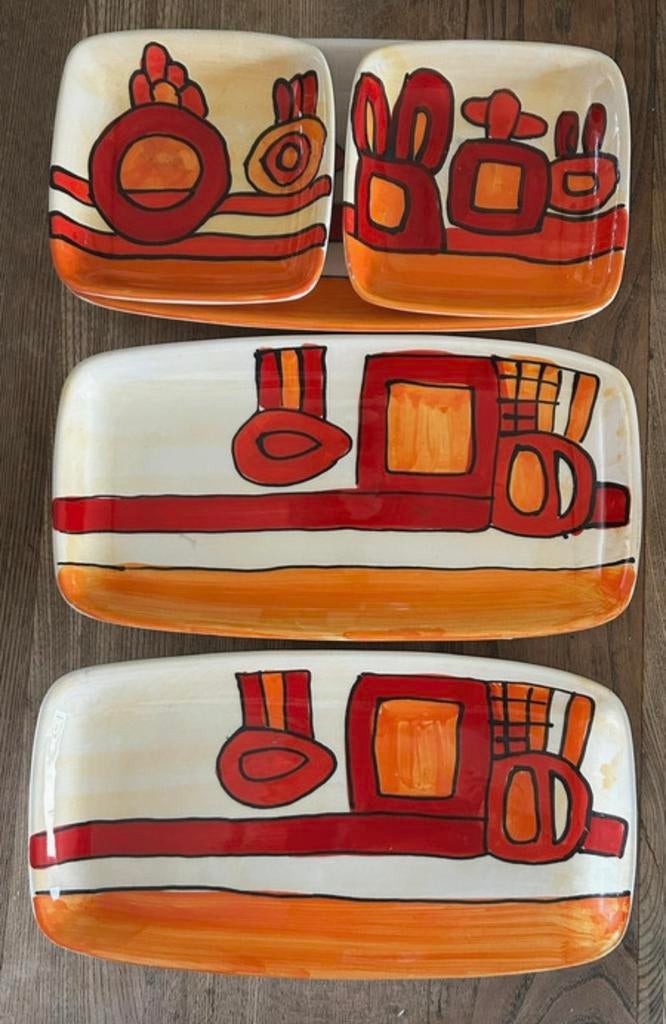 Gave vintage Retro style handpainted serveerschalen set, Verzenden, Huis en Inrichting
