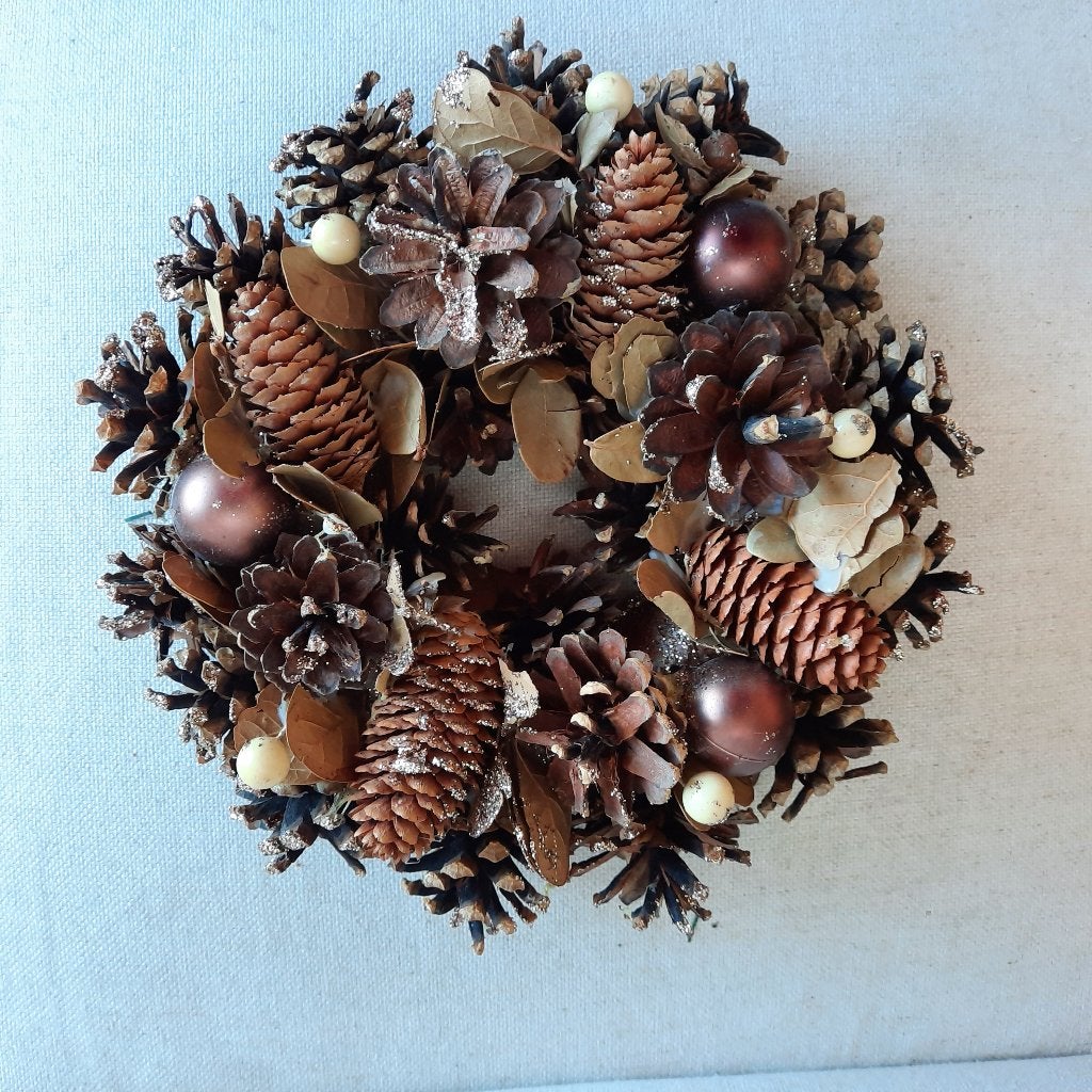 Kerstkrans - deurhanger - bruin zilver, Diversen, Ophalen of Verzenden
