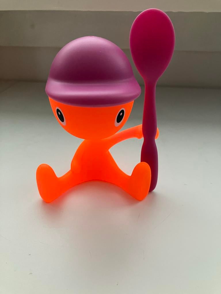 Alessi Cico eierdop oranje-paars met lepel, Ophalen of Verzenden, Zo goed als nieuw