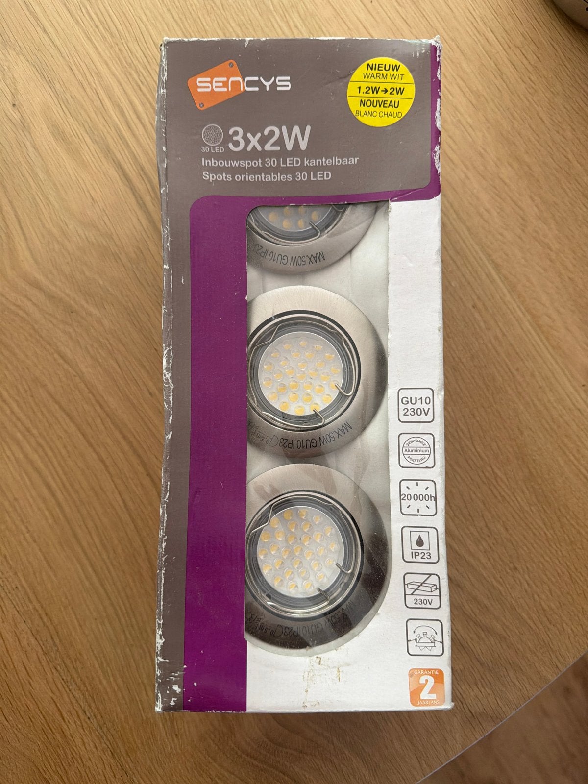Nieuwe Sencys inbouwspots 3x2W LED kantelbaar warm wit, Huis en Inrichting, Lampen | Spots, Ophalen, Verstelbaar, GU10, Overige merken