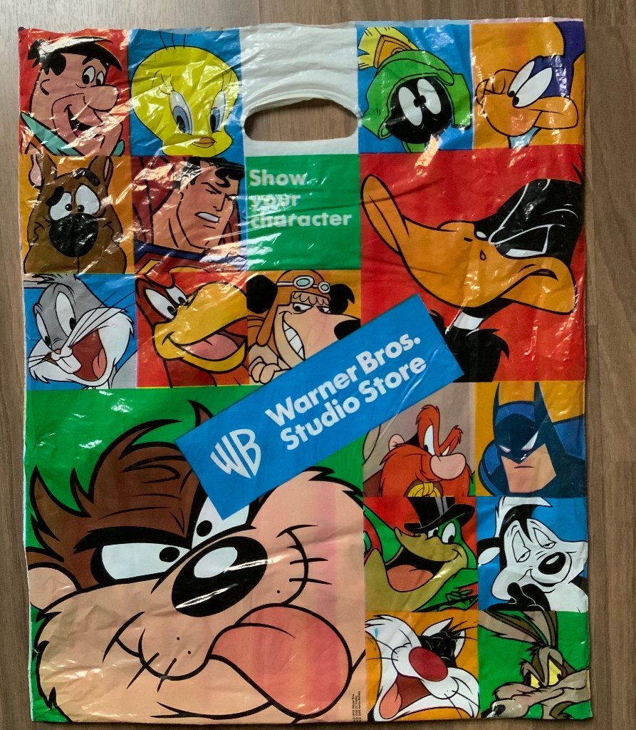 Warner Bros Looney Tunes, Batman, Superman plastic tas groot, Ophalen of Verzenden, Looney Tunes, Gebruikt, Overige typen