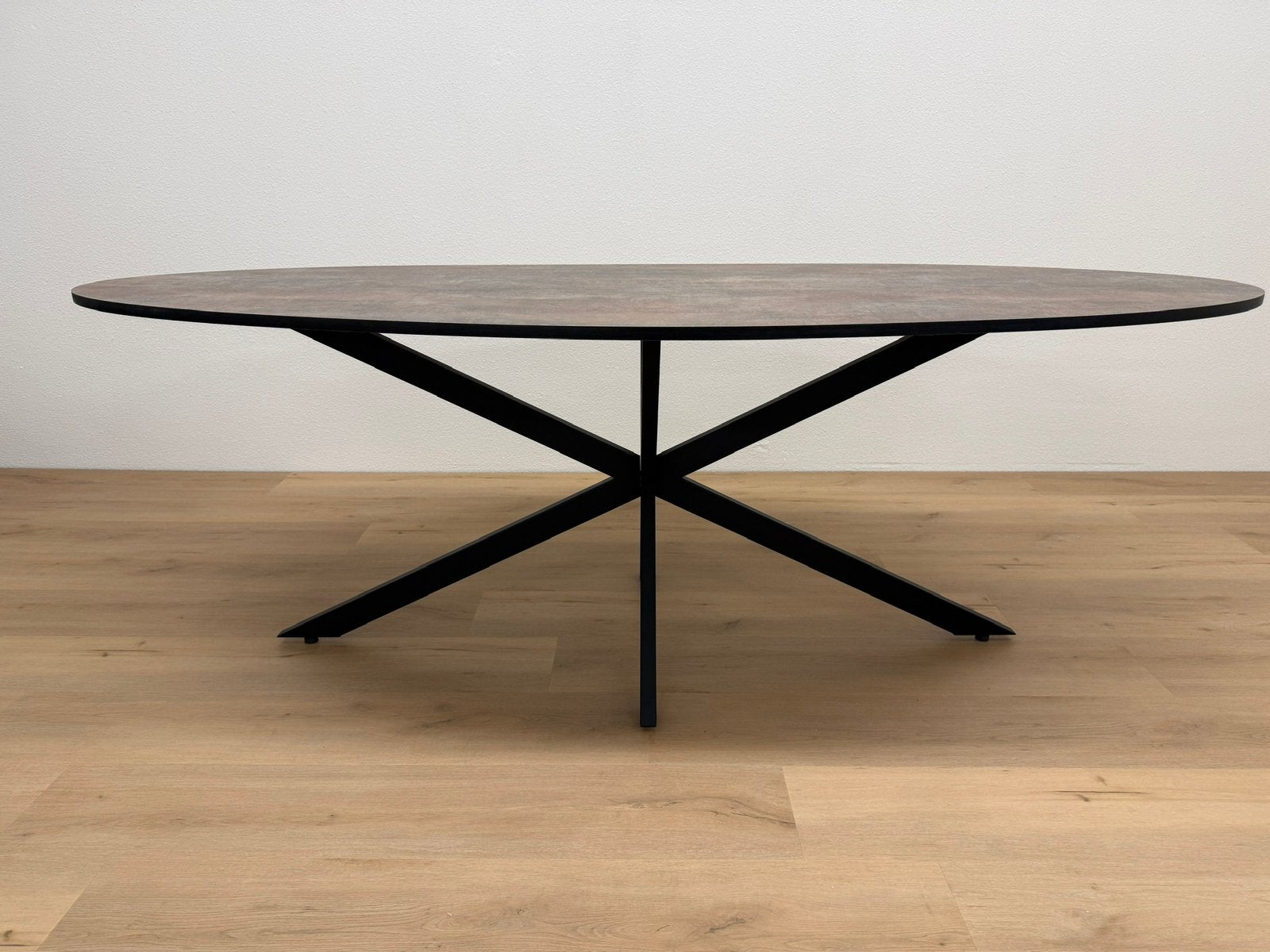Ovale eettafel 220x100 - Roest HPL - Direct Leverbaar, Huis en Inrichting, 100 tot 150 cm, 200 cm of meer, Ophalen of Verzenden