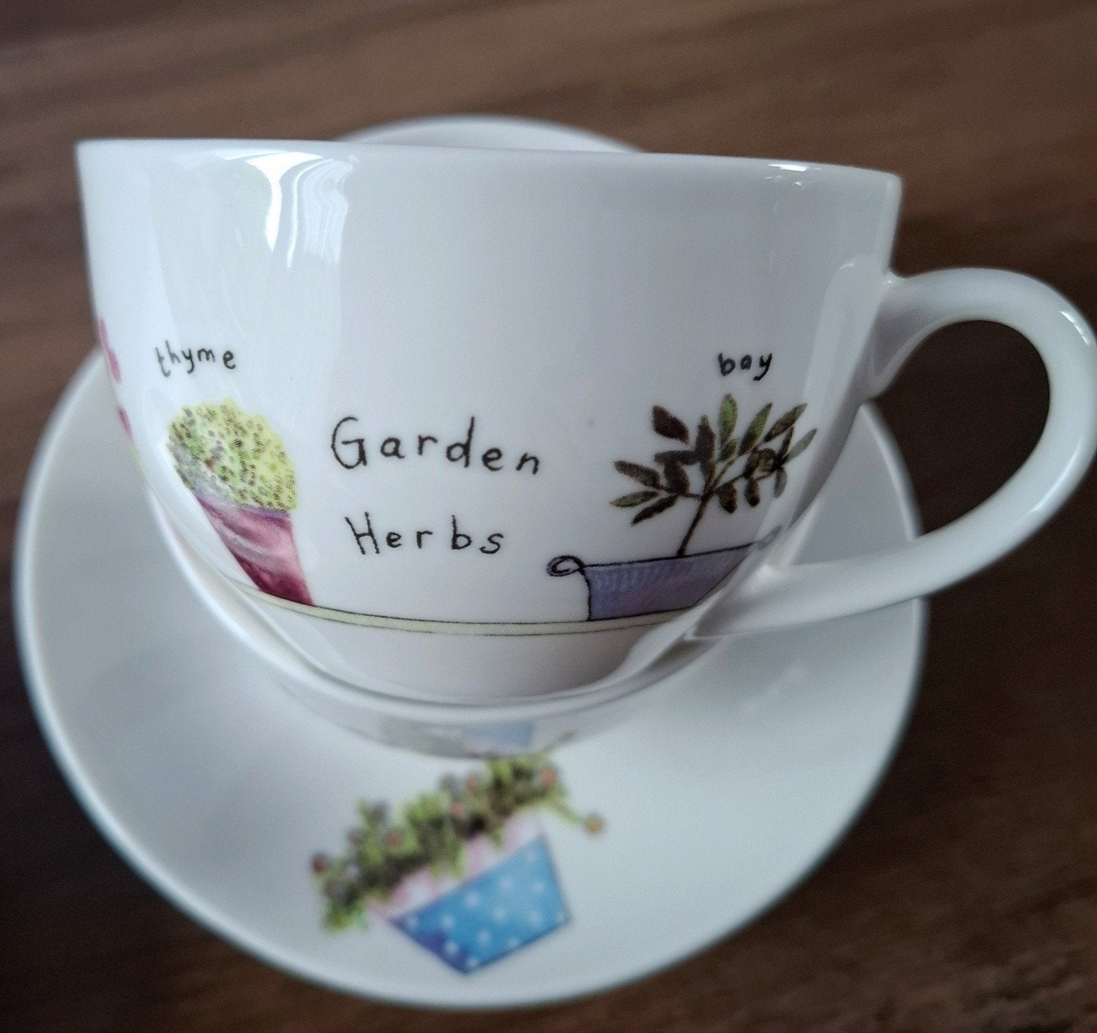 El Corte Inglés Garden Herbs kop en schotels  met suikerpo, Ophalen of Verzenden, Zo goed als nieuw, Overige stijlen, Kop(pen) en/of Schotel(s)