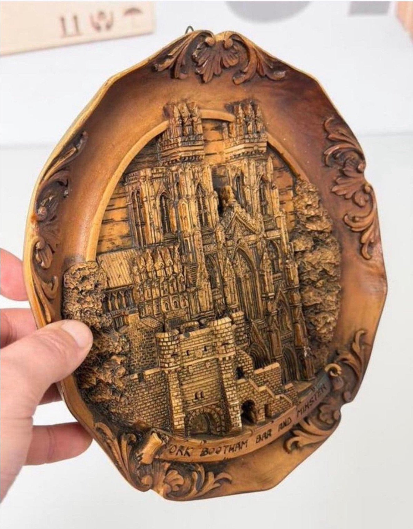 Antiek vintage houten wandbord 3D York Bootham Bar & Minster, Ophalen of Verzenden