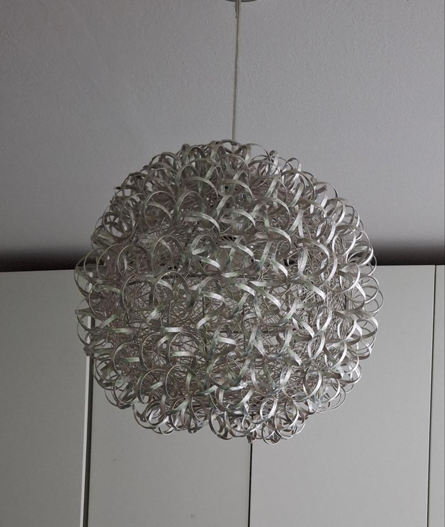 Design hanglamp RVS, Huis en Inrichting, Lampen | Hanglampen, 50 tot 75 cm, Ophalen of Verzenden, Zo goed als nieuw, Metaal