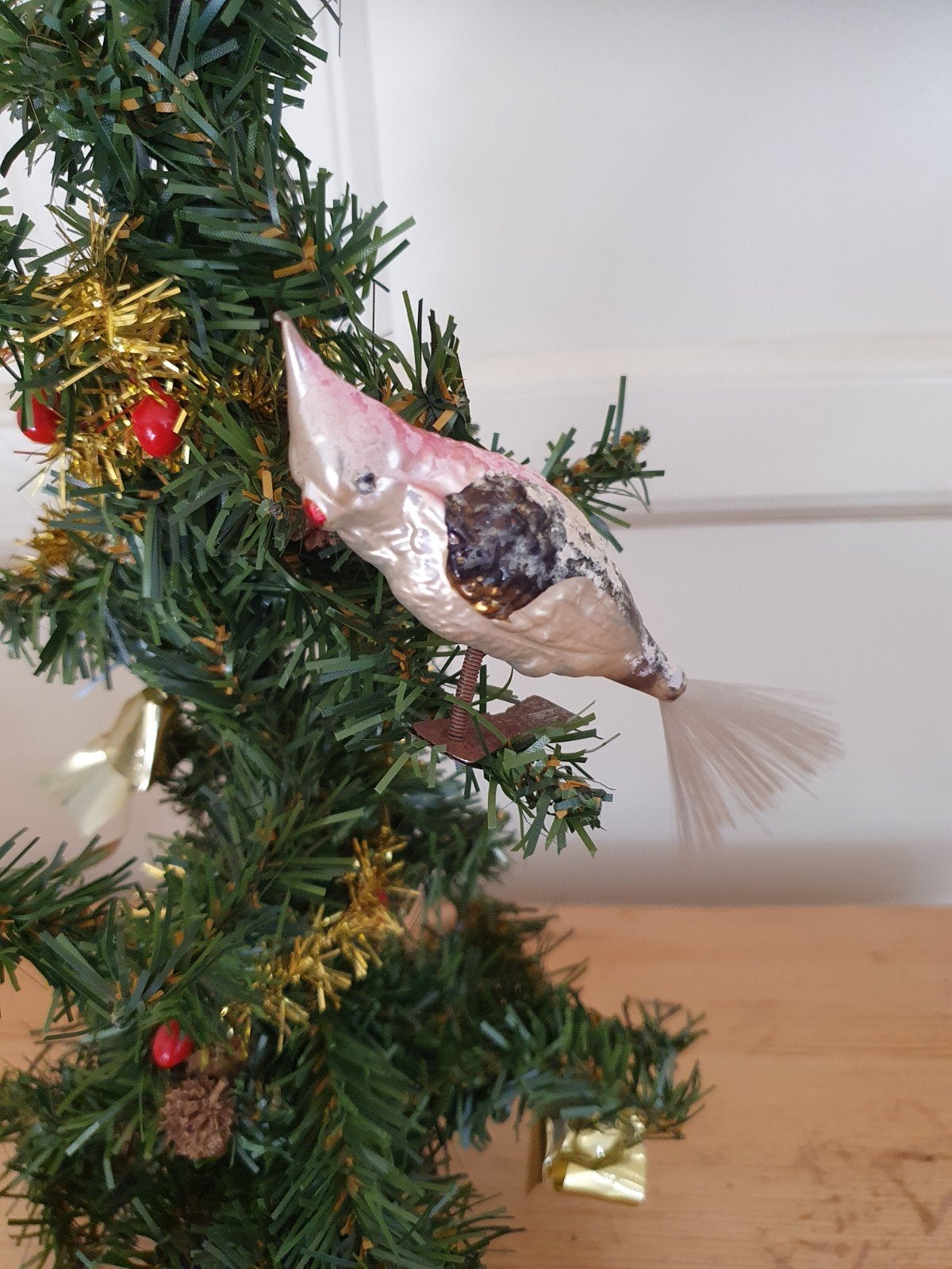 Oude antieke glazen kerstbal vogel parkiet kaketoe, Ophalen of Verzenden, Gebruikt
