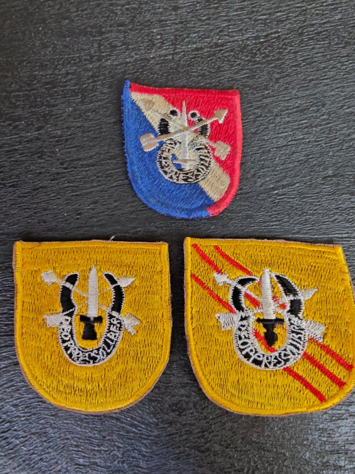 3 Patches us special forces 5th/11th Vietnam periode aanmaak, Ophalen of Verzenden, Landmacht, Amerika, Embleem of Badge