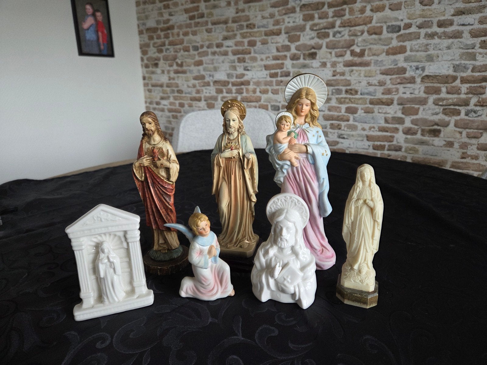 Set van 7 religieuze beelden: Maria, Jezus, engel, Antiek en Kunst, Ophalen of Verzenden