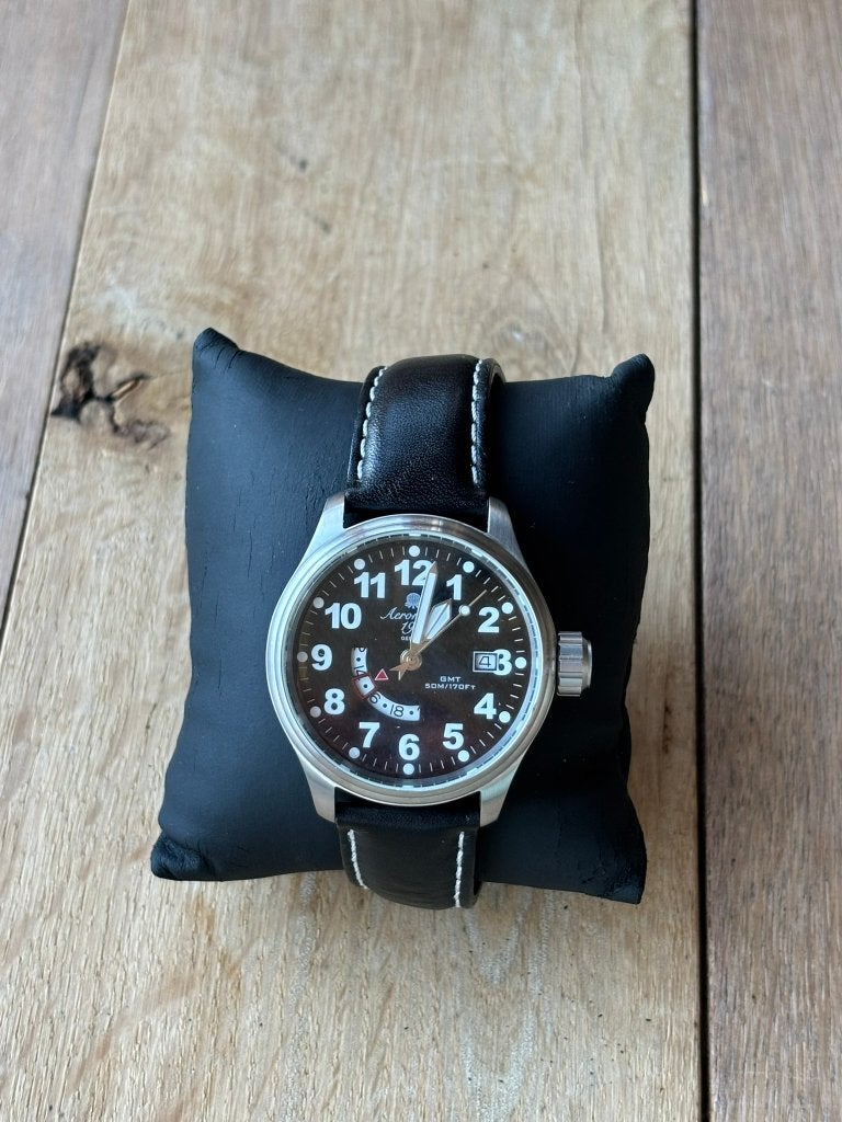 Aeromatic 1912 GMT Vintage Herenhorloge Duits Pilotenstijl, Overige merken, Staal, Met bandje, Polshorloge