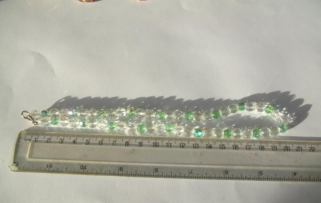 oude ketting met groene en doorschijnend rijnsteen of glas, Ophalen of Verzenden, Zo goed als nieuw, Groen, Overige materialen