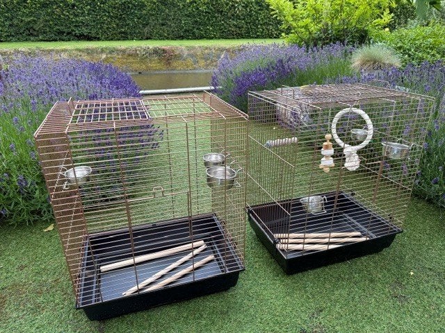 twee vogelkooien van metaal geschikt voor parkietachtigen, Dieren en Toebehoren, Ophalen, Gebruikt, Metaal, Vogelkooi