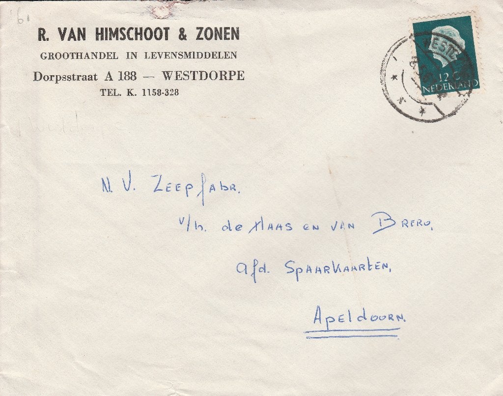 WESTDORPE 1962 R van HIMSCHOOT Groothandel Levensmiddelen, Ophalen of Verzenden, 1960 tot 1980, Gelopen, Zeeland