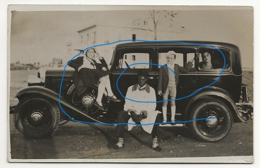 auto Indonesische man vrouw dochter zoon Yokyakarta, Verzenden, 1920 tot 1940, Ongelopen, Voertuig