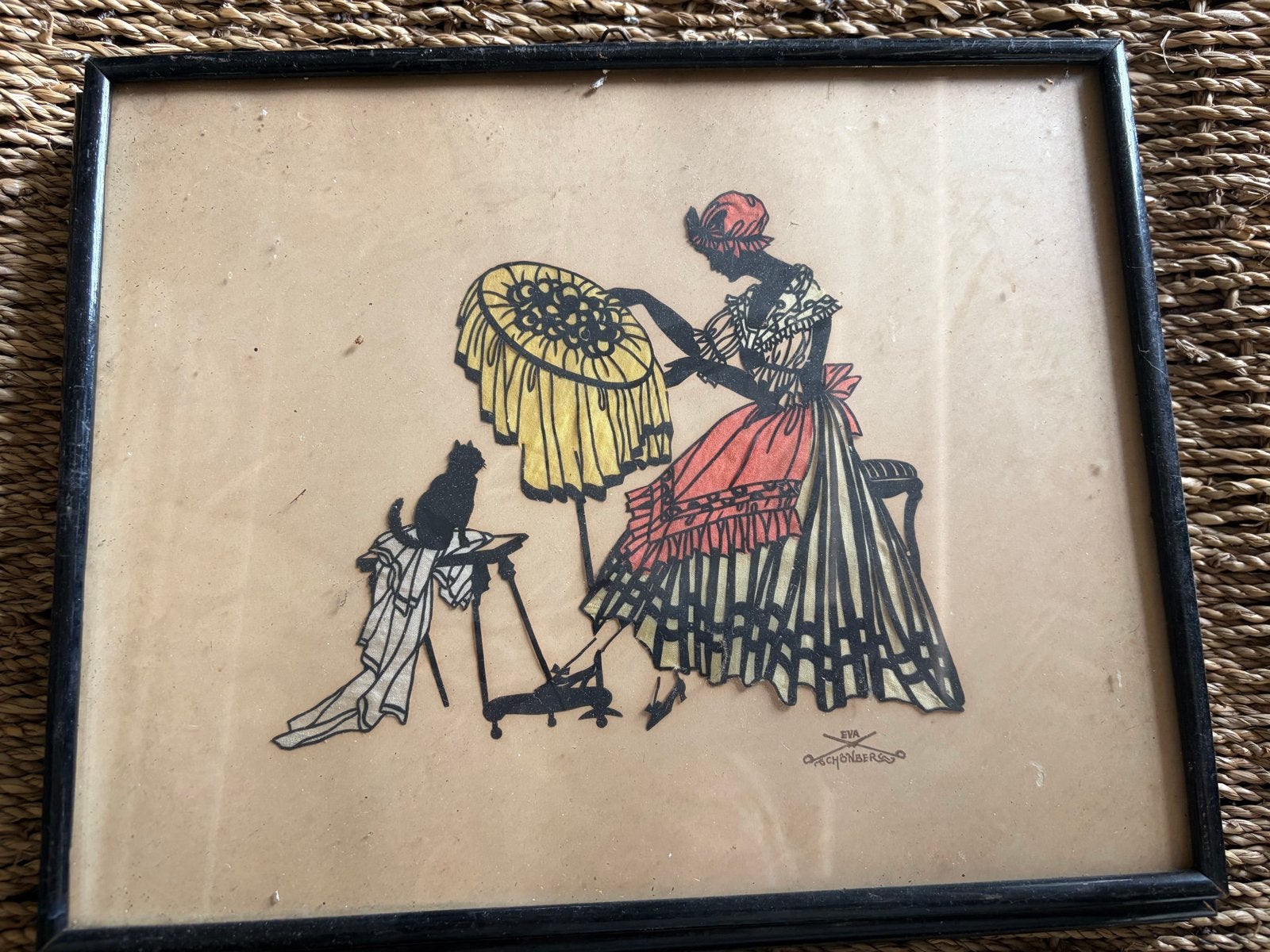 Set van 3 ingelijste silhouetkunstwerken - Eva Schönberg, Ophalen of Verzenden, Overige typen, Gemengde techniek, Gesigneerd