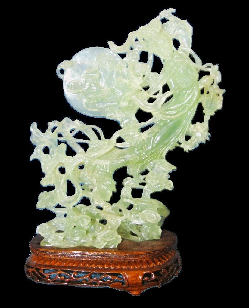 groot jade beeld Chinese geisha met wapen en schild, Ophalen