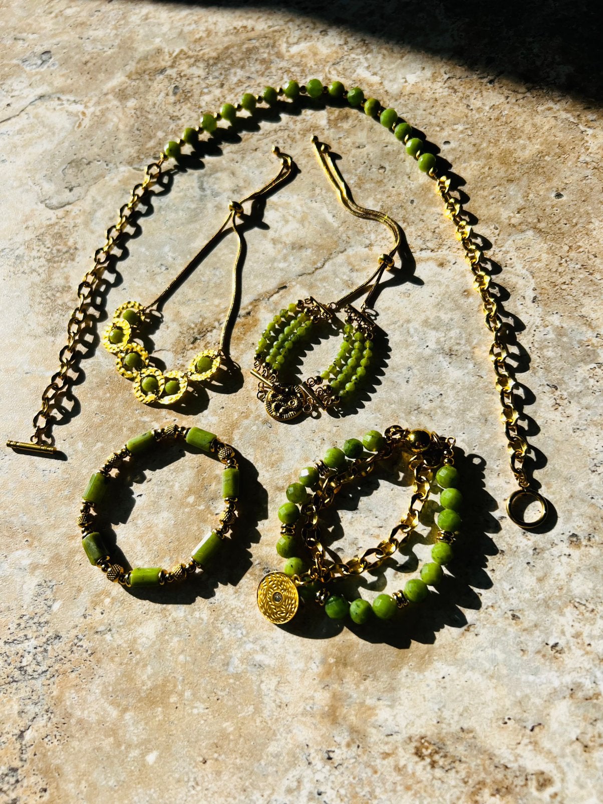 Gouden RVS Serpentijn armbanden + ketting, Overige materialen, Verzenden, Nieuw, Met bedels of kralen