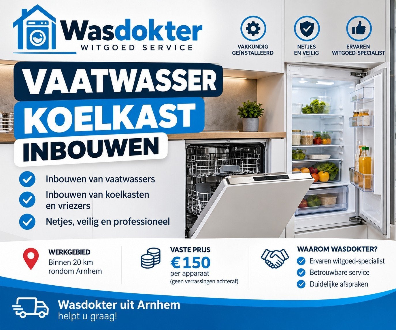 Vaatwasser koelkast inbouwen, Diensten en Vakmensen, Komt aan huis
