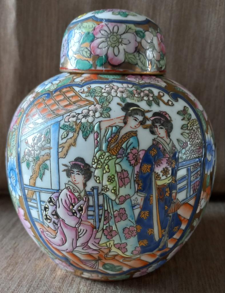 Prachtige Oosterse Gemberpot met Geisha Decoratie, Antiek en Kunst, Antiek | Vazen, Ophalen of Verzenden