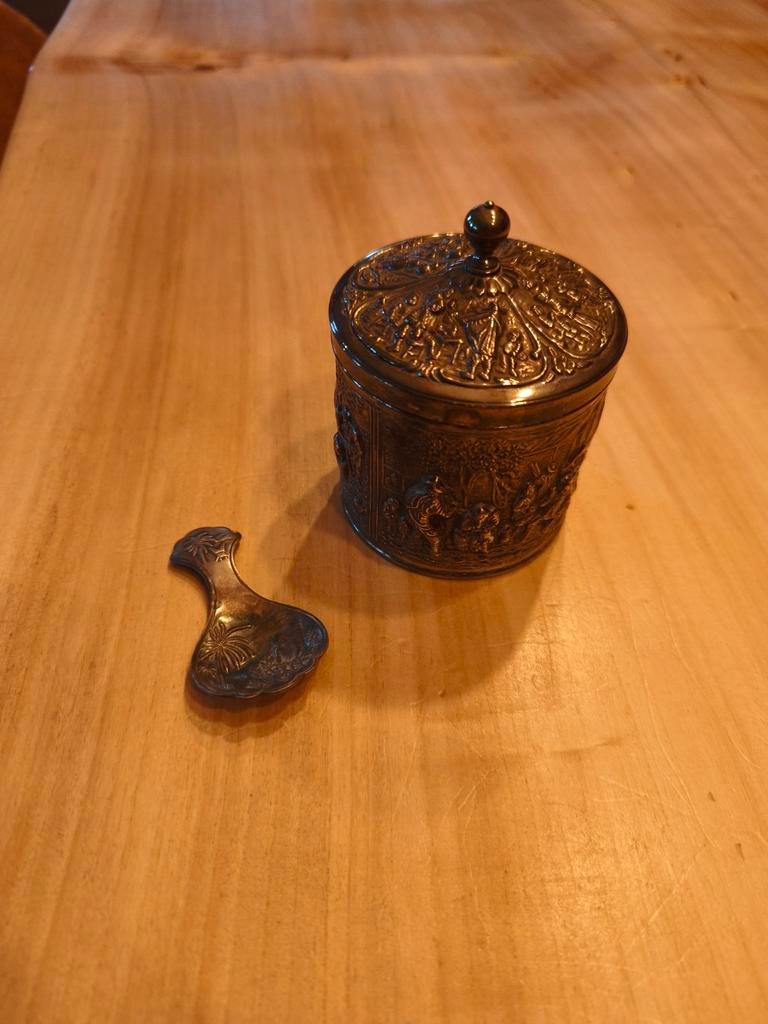 Douwe Egberts suikerpot verzilverd met lepel, Antiek en Kunst, Antiek | Goud en Zilver, Ophalen of Verzenden