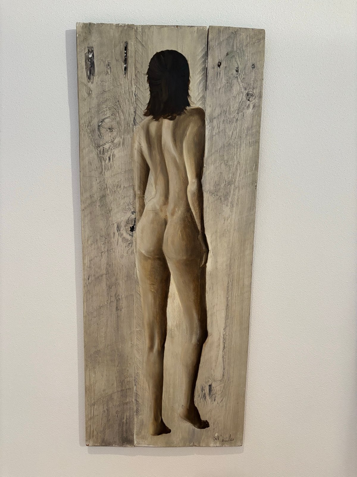 Olieverf op hout: Naaktfiguur van achteren (100x40 cm), Ophalen