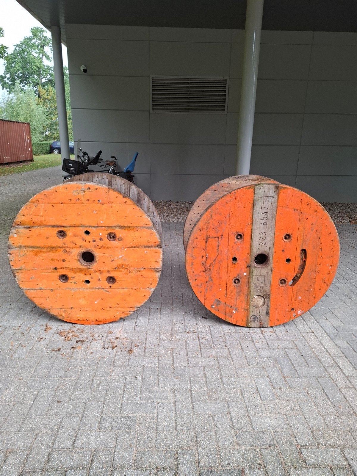 Grote houten kabelhaspels, Tuin en Terras, Tuintafels, Ophalen, Gebruikt, Rond, Hout