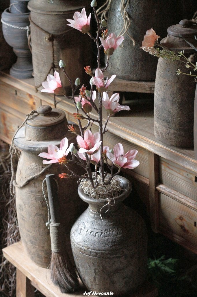 Kruik met magnolia compleet, Huis en Inrichting, Woonaccessoires | Overige, Www.jufbrocante.nl, Www.jufbrocante.nl, Nieuw, Ophalen of Verzenden