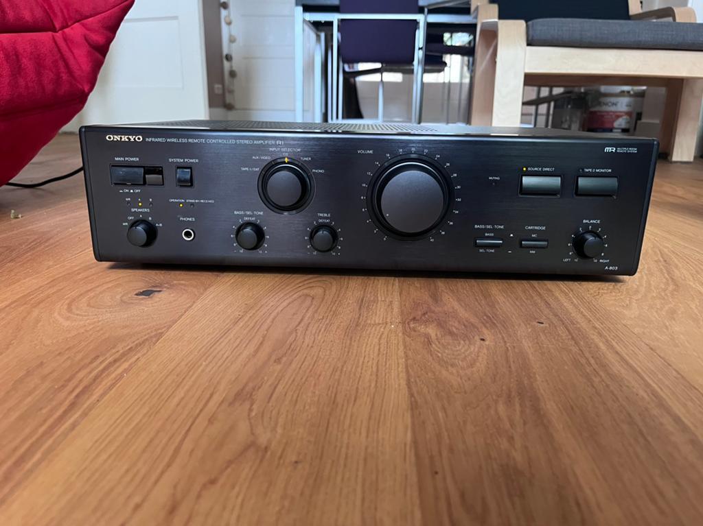 ONKYO versterker A-803 R1, Ophalen of Verzenden, Gebruikt, 120 watt of meer, Onkyo