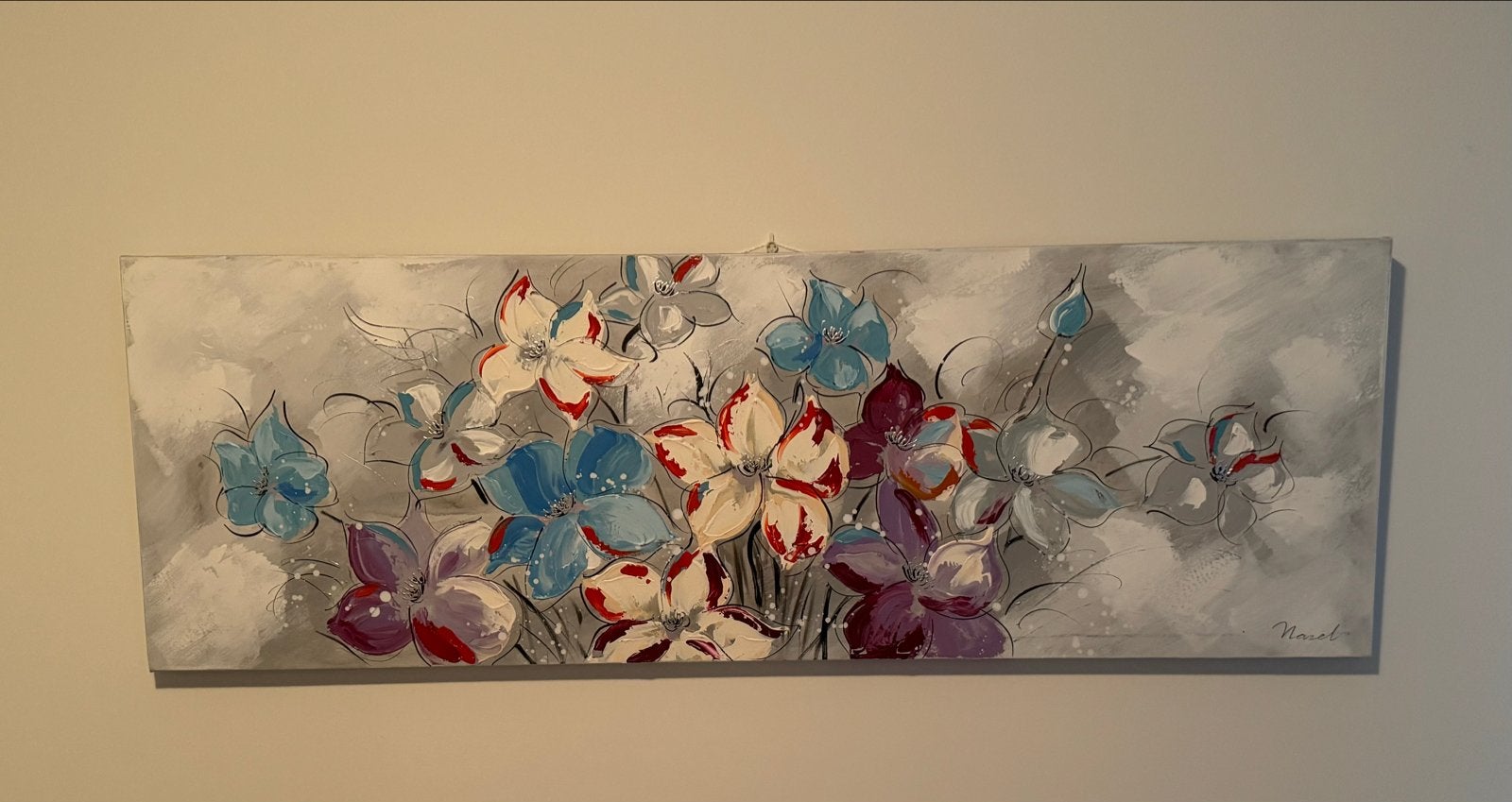 Modern Schilderij Bloemen 150x50 cm, Ophalen, Acrylverf, Handgeschilderd, Bloemen