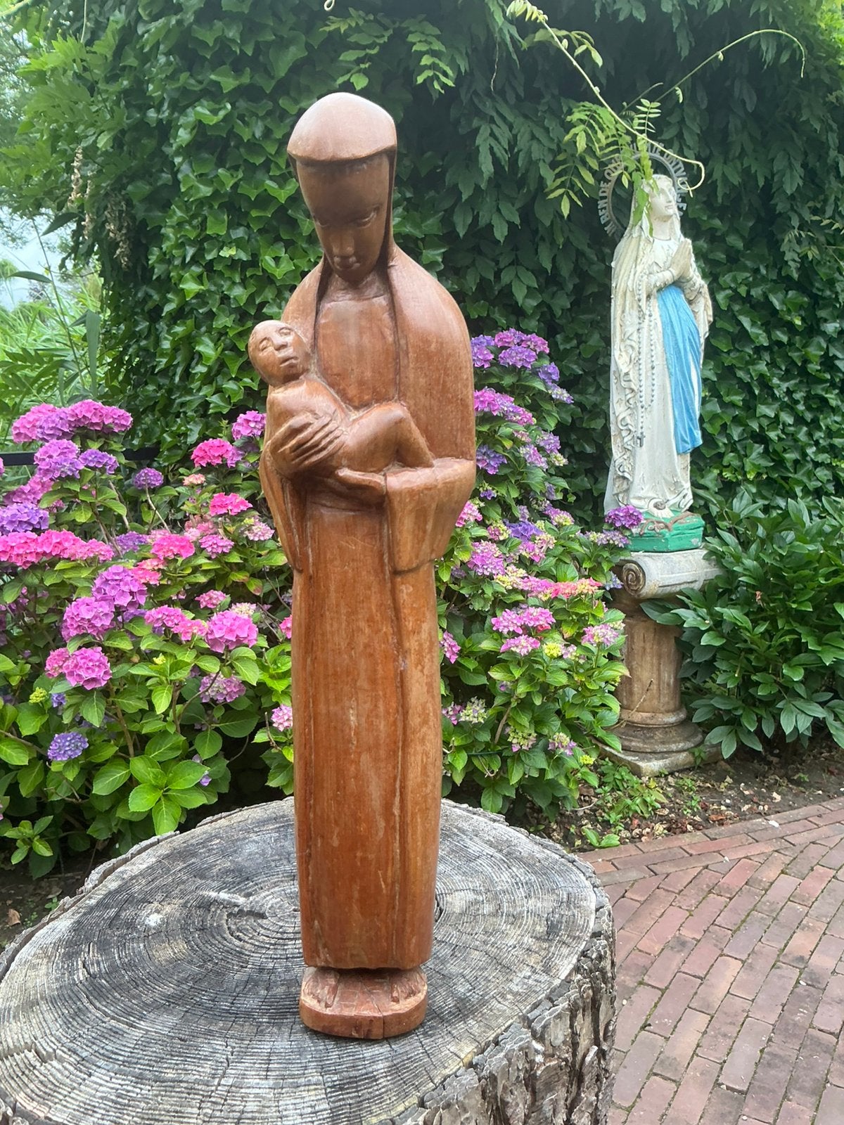 Oud houten Mariabeeld ❤️ Maria met kindje, Antiek en Kunst, Ophalen of Verzenden