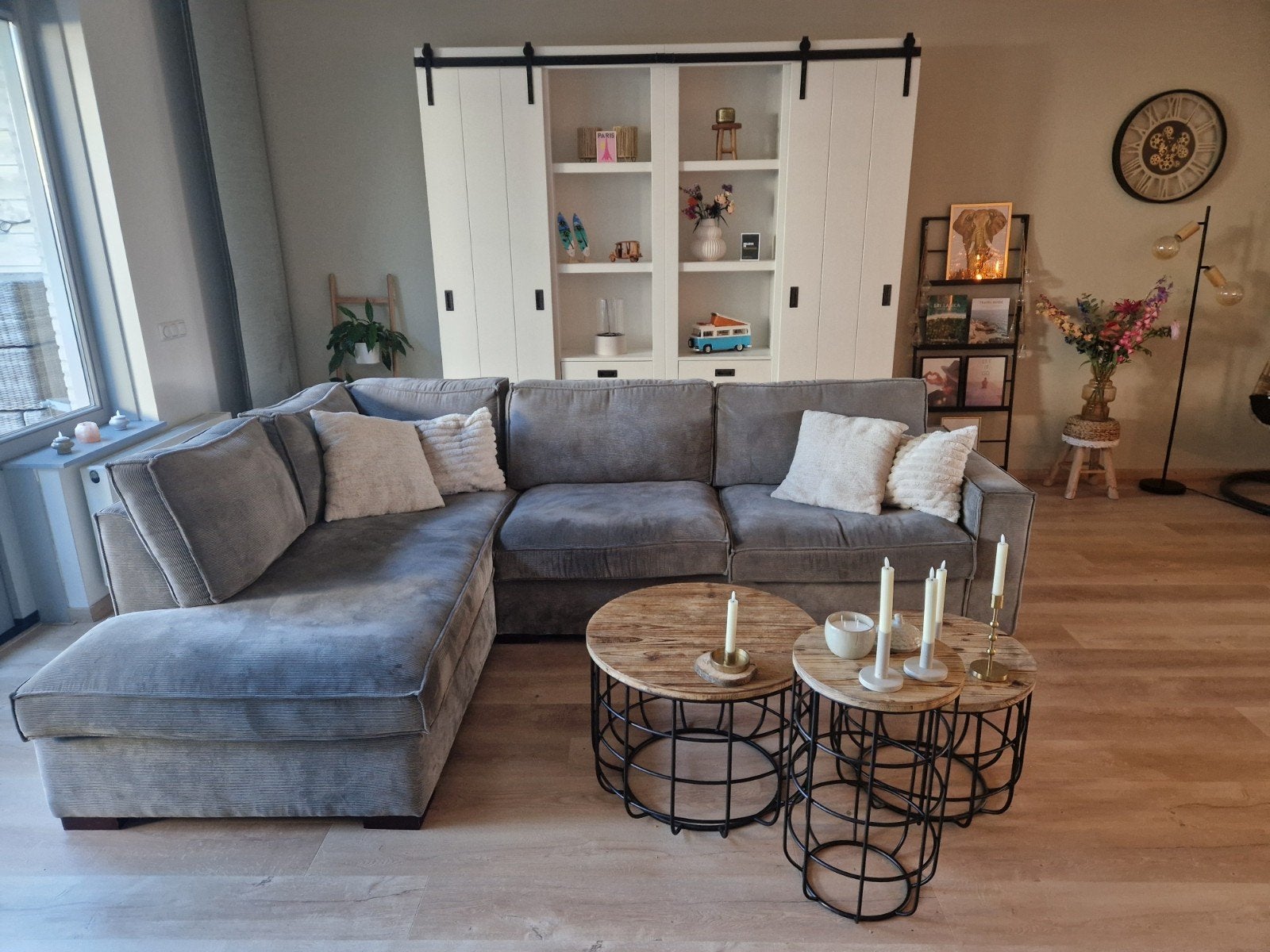 WOOOD hoekbank Thomas vergrijsd groen ribstof, Ophalen, Gebruikt, Stof, Modern, Stoer, Comfortabel