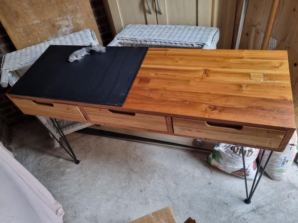 Mango sidetable met stalen poten, Ophalen, 100 tot 150 cm, 50 tot 100 cm, Zo goed als nieuw