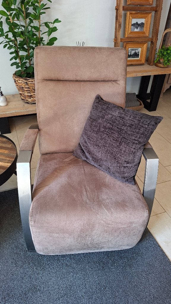 fauteuils set van 2 taupe en bijpassende hocker, Ophalen, 75 tot 100 cm, Zo goed als nieuw, Stof