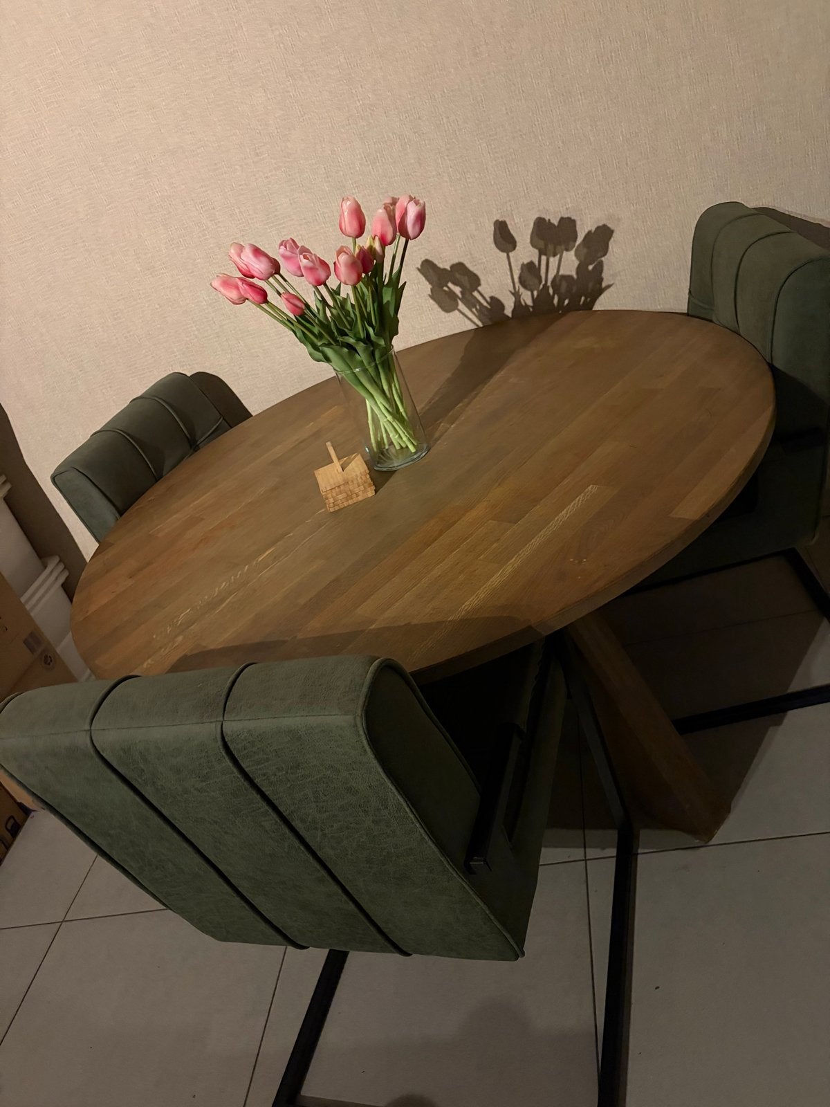 Ronde eettafel met stoelen, Ophalen, Gebruikt, 100 tot 150 cm, Rond