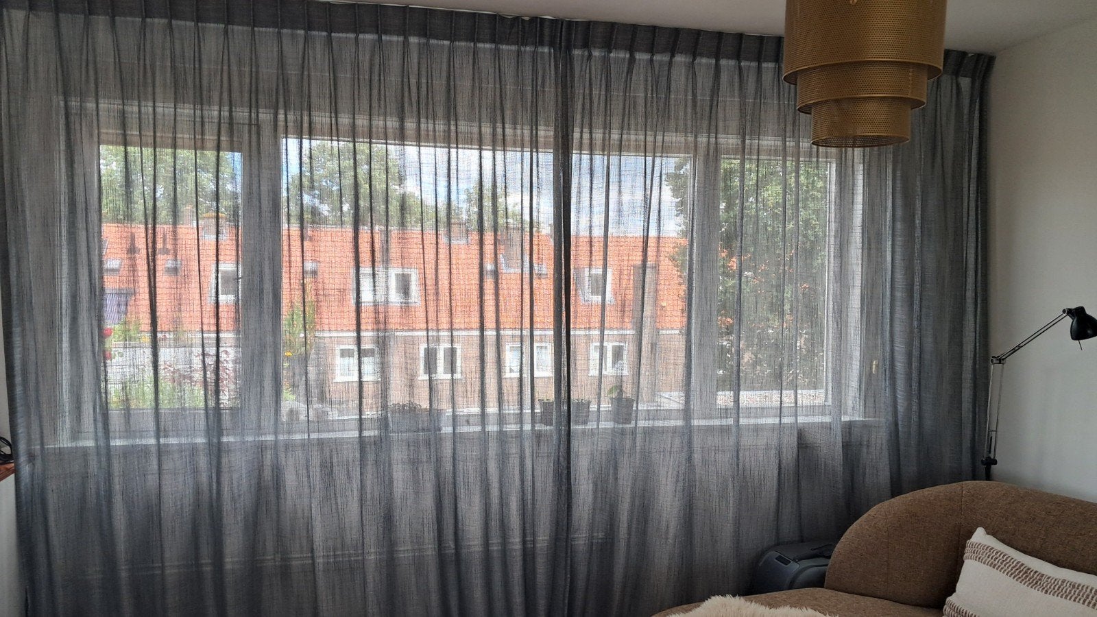 Linnenlook Gordijnen - Lichte grijsblauwe Stof met Loodveter, Ophalen of Verzenden, Zo goed als nieuw