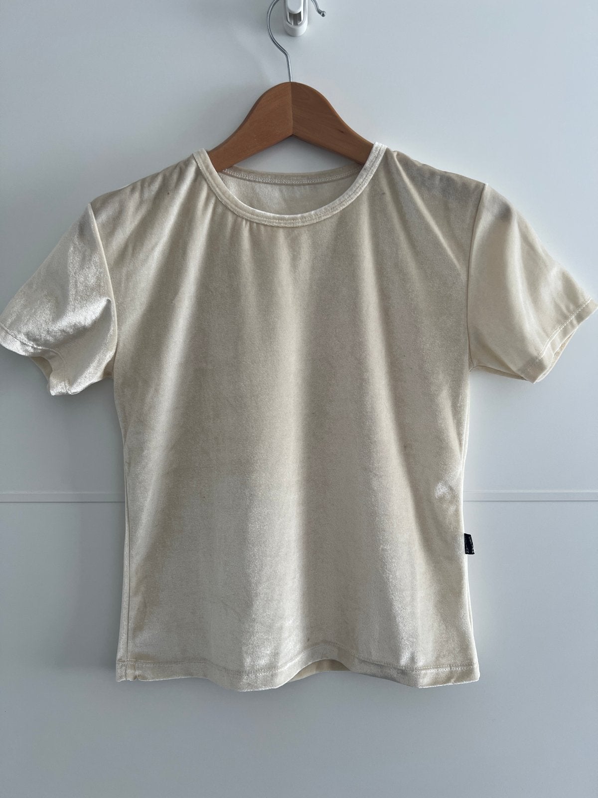 Crèmekleurig fluwelen T-shirt met korte mouwen, Ophalen of Verzenden, Zo goed als nieuw, Beige, Korte mouw