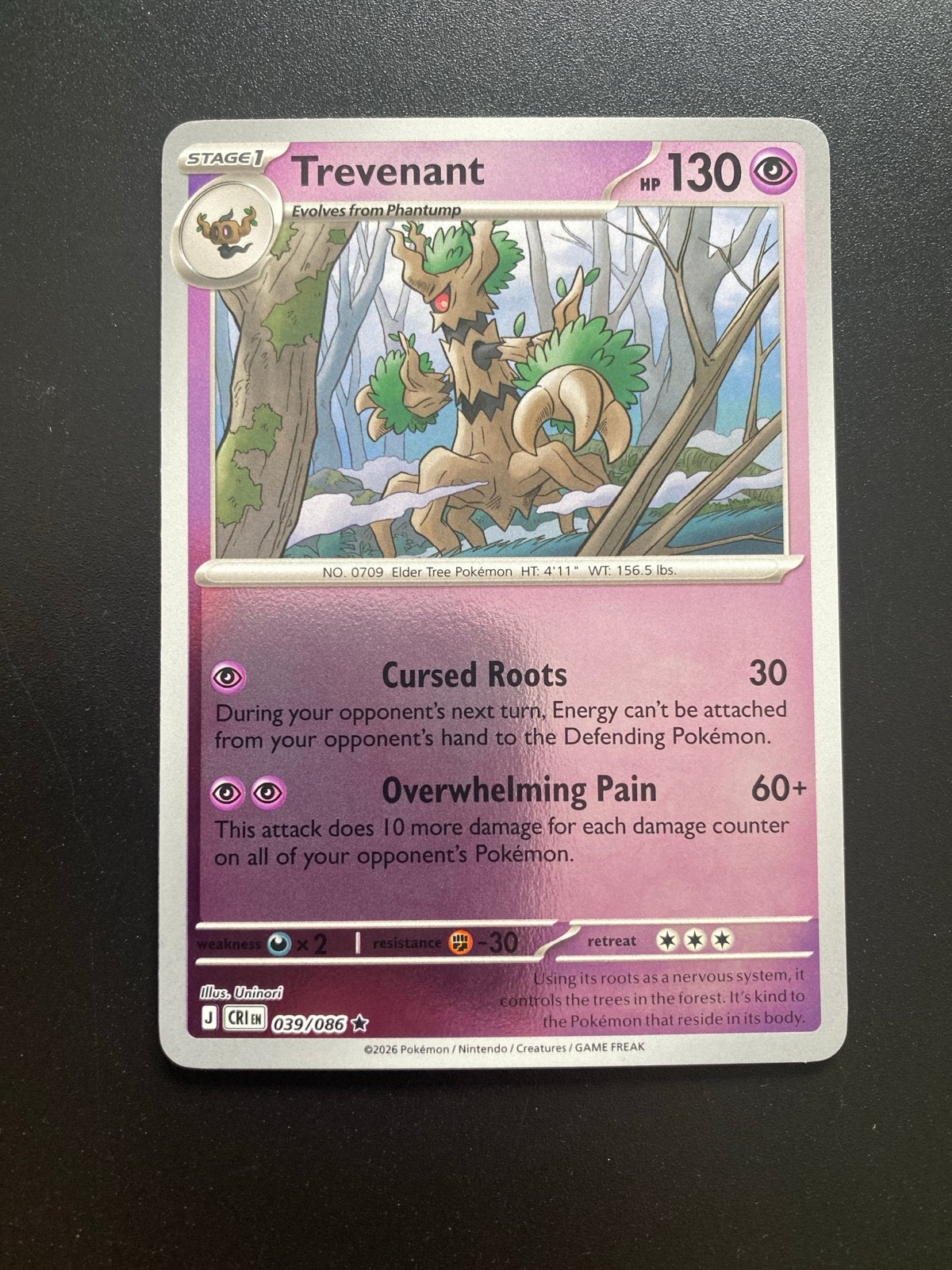 Trevenant 039/086 Rev. Holo Pokémon Chaos Rising Packfresh, Ophalen of Verzenden, Zo goed als nieuw, Losse kaart, Foil