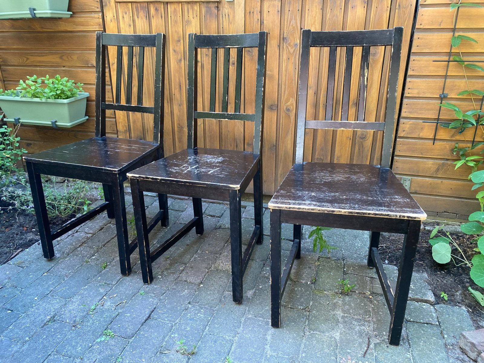 Set van 3 zwarte houten IKEA stoelen, Huis en Inrichting, Stoelen, Ophalen, Gebruikt, Drie, Zwart
